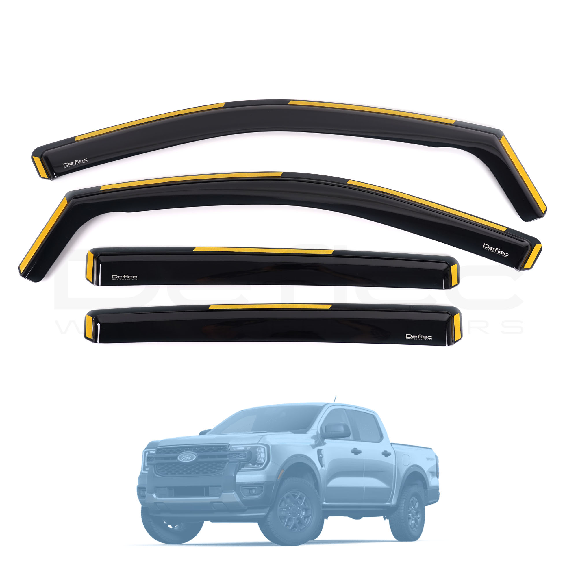 Ford Ranger 2023 Onwards Deflec Smoked Wind Deflectors (5 Door) (4 pc)