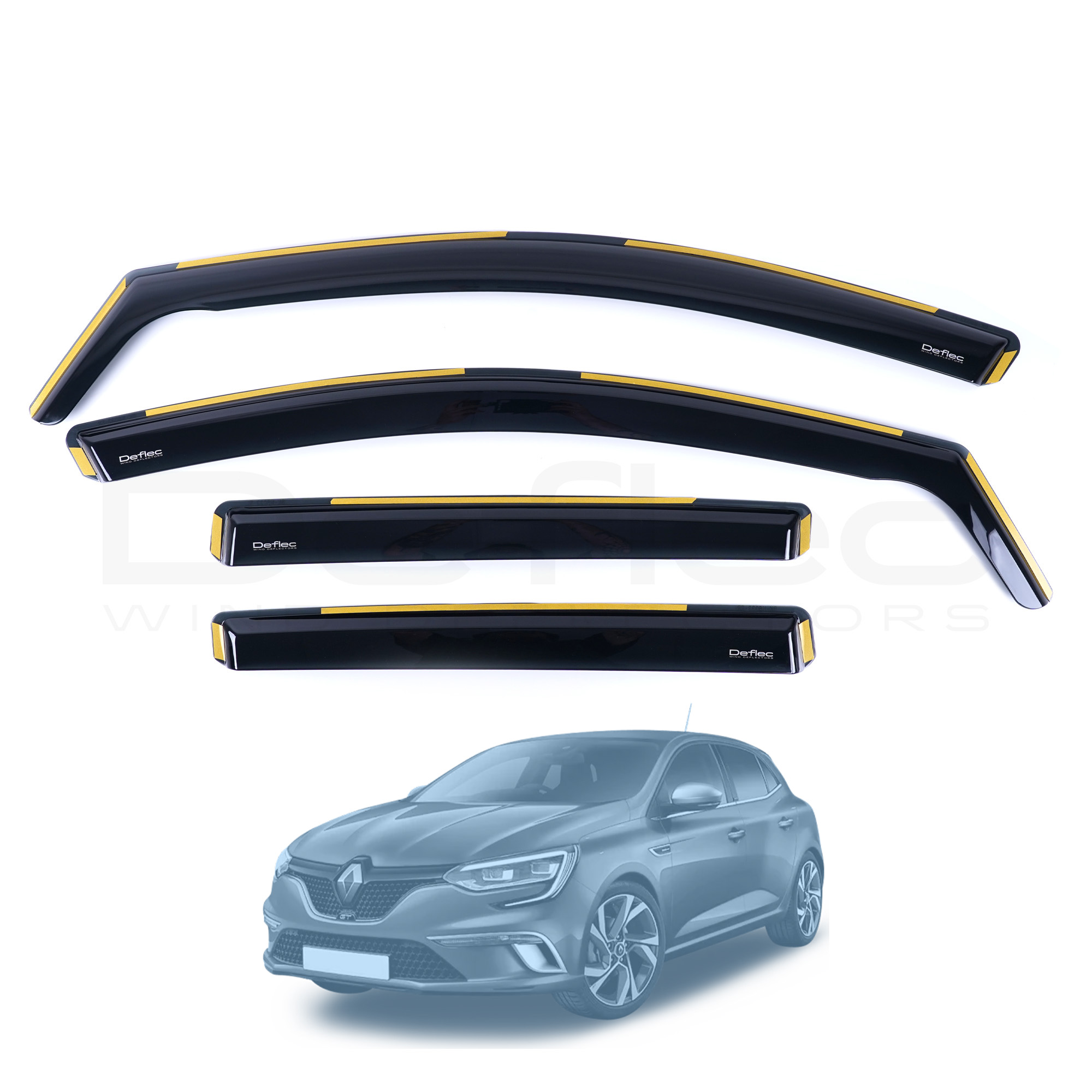Renault Megane 4 Liftback 2016 Onwards Deflec Smoked Wind Deflectors (4pc)